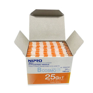 NIPRO Hypodermic 25g.x1 Needle Thin Wall Sterile 0.5 x 25 mm Science Lab 100 Pcs.