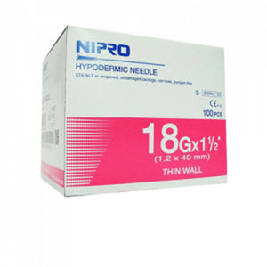 Nipro Hypodermic Needle 18G X 1.5" (1.2 x 40 mm.) Wall Sterile Lab Science Thin