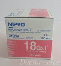 Load image into Gallery viewer, Nipro Hypodermic Needle Wall 18g.x 1 Sterile Science Lab Grade A Material