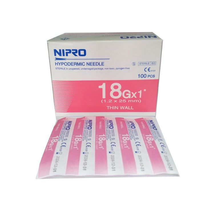 Nipro Hypodermic Needle Wall 18g.x 1 Sterile Science Lab Grade A Material