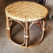 Load image into Gallery viewer, Rattan Wicker Round Ottoman Stool Thai Handmade Natural Color 30x30x35cm.