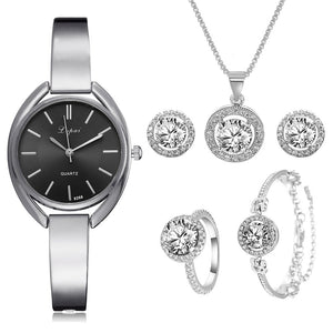 Lvpai Luxury Watch For Women 6pcs Set Bracelet Necklace Earrings Rings Elegant