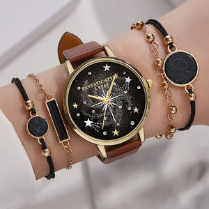 Women Watch New  5 PC Luxury Leather Analog Ladies Quartz Watch Premium Style Fashion