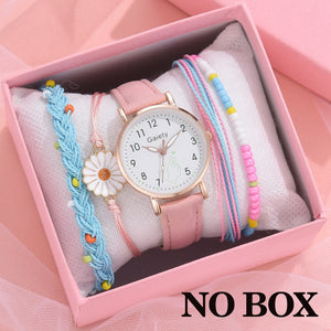 Gaiety Brand 5pcs Set Women Watch Bracelet Set Pink Girls Watch Fashion Leather Lovely Ladies Quartz Clock Reloj