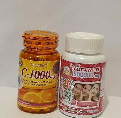 Supreme Gluta White Glutathione plus Acorbic VitaminC 1000mg Beauty Skin 2 Pcs
