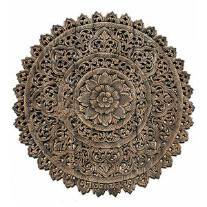 Thai Buddhist Mandala Wood Hand Carved Round Wall Relief Panel Home Décor 90x90