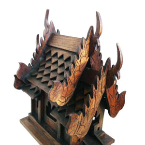 Thai Small Temple Buddh Wooden Spirit House Buddhist Handmade Home Collectibles