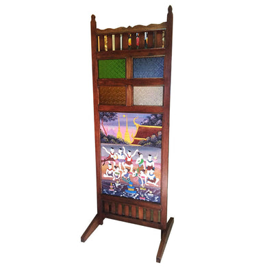 Traditional Home Screen Wood Divider Privacy Partition Hand Painted Color Glass
