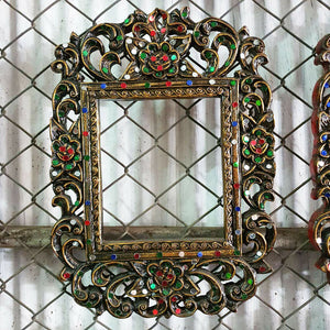 Wood Mirror Frame Thai Antique Style Lacquered Handmade in Cut Glass Home Decor