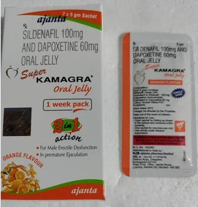 10X New Jelly Super Kama-gra Oral Jelly 100 mg, Dapoxetine 60 mg Packaging 7 Sachets