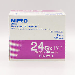 Nipro Hypodermic Needle 24g x1 1/2 Thin Wall 0.55 x 40 mm. Sterile Science lab New