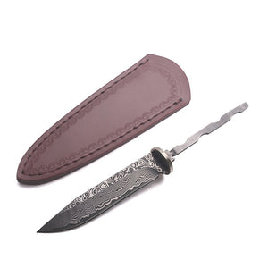 Diy semi - finished manual straight knife Damascus Steel fixed blade knife forging damask camping knife With Leather