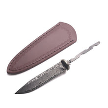 Load image into Gallery viewer, Diy semi - finished manual straight knife Damascus Steel fixed blade knife forging damask camping knife With Leather