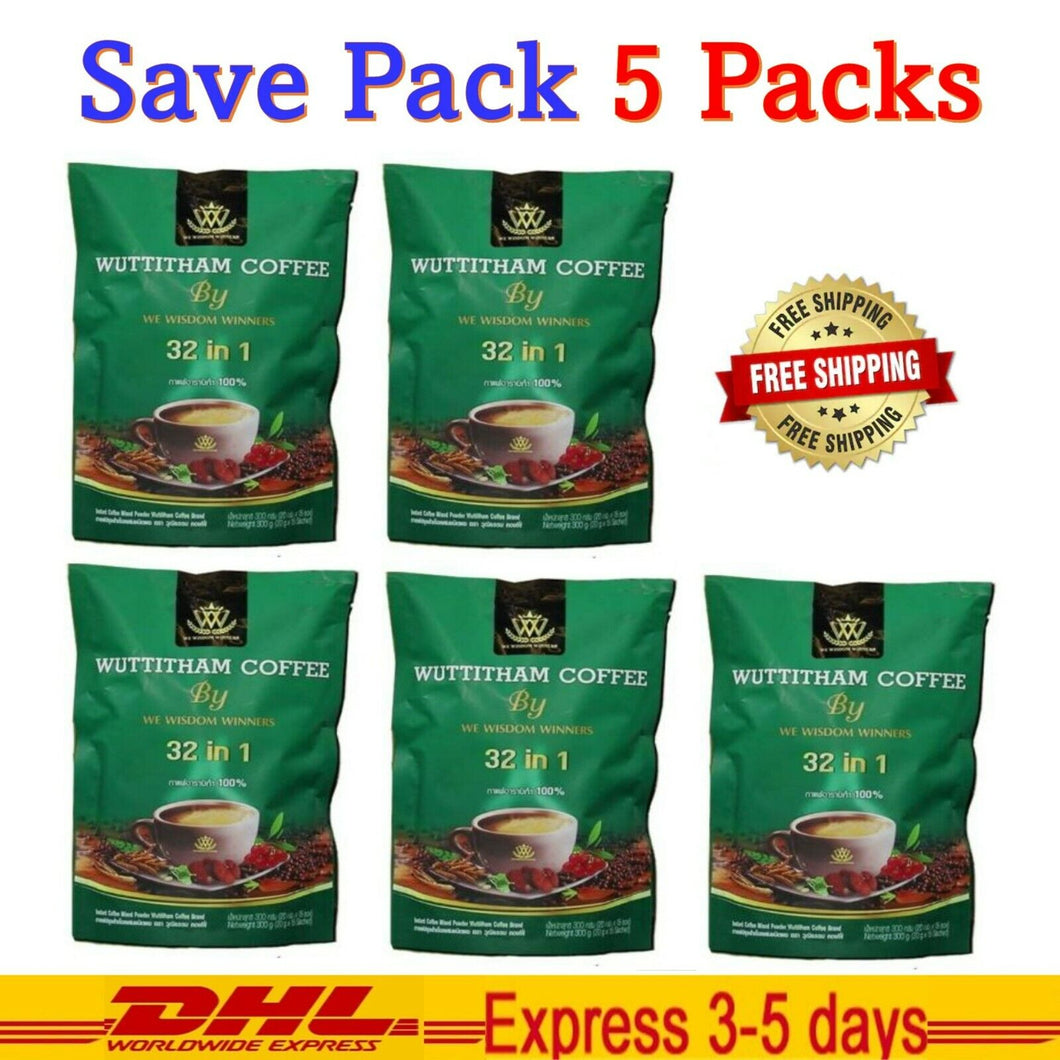 5x Wuttitham Healthy Coffee 32 in 1 Herbs Instant Mixed Weight Control Fat Free