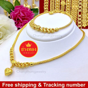1 Bath Necklace 18"/Bracelet 7" 24k Thai Baht Yellow Gold GP Pepper Beads Heart