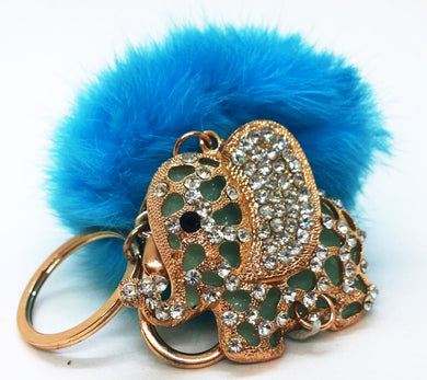 Diamond Elephant Pendant Gold Blue Keychain Bag Accessory Animal Keyring Gift