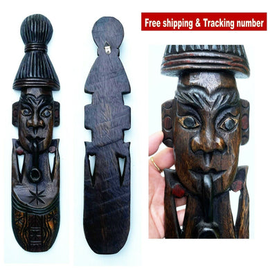 Tribal Face Mask Tiki Bar Smoking Cigar Pipe Wall Hand Carve Paint Wood Wooden