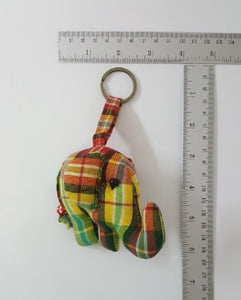 Doll Elephant Scotch Pattern Keyring sewing charm cute Fabric animal lover