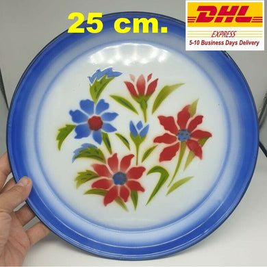 Enamelware Tray Dish Pan Plates Traditional Flower Serving Enamel Round Vintage