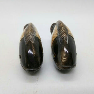 Water Buffalo's Horn Carft 2 Fish Sculpture Superstition Collectible Lucky V.32