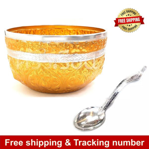 Vintage Style Thai Pattern Embossed Billiant Gold Bowl Aluminium Free Ladle 26cm