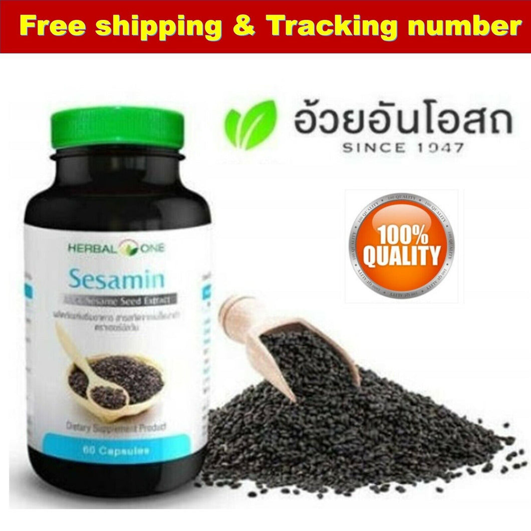 1x Sesamin Black Sesame Extract Thai Antioxidant Herbal One NO OIL 60capsules