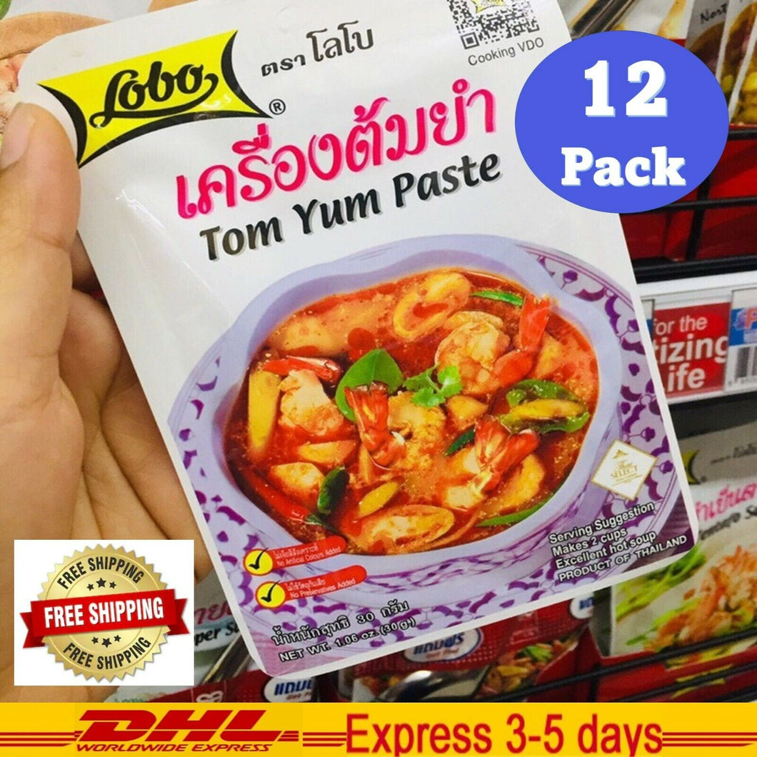 LOBO TOM YUM PASTE Hot Spicy Soup Thai Food Cooking Ingredients (12Pack)