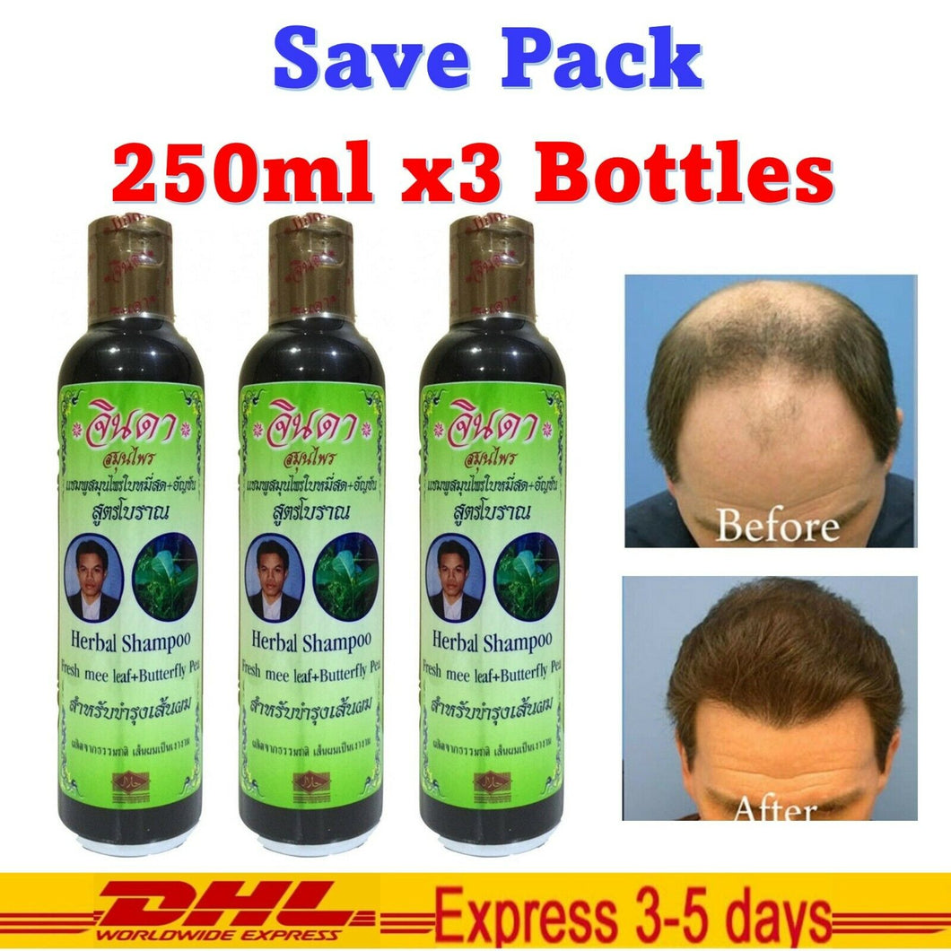 3x Jinda Fresh Mee Ancient Formula Hair Loss Treatment Natural Shampoo 250ml