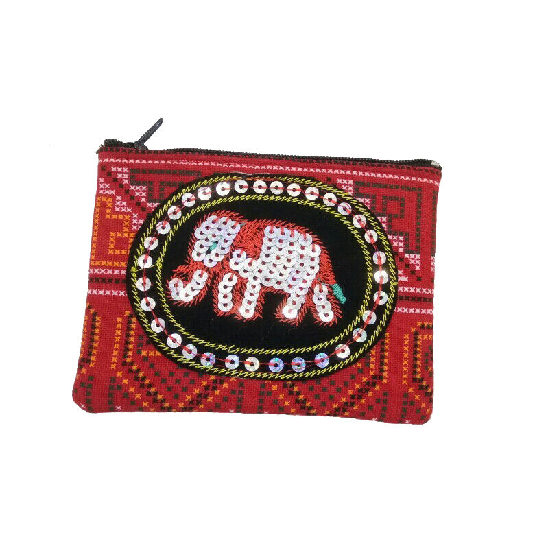 Thai style Handmade Fabric Flock Elephant Purse colorful pattern animal charm