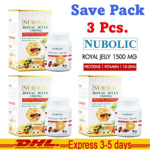 3x Nubolic Royal Jelly 6% 10-HDA 1500 mg Nourish Look Younger Skin 30 Capsules