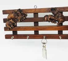 Load image into Gallery viewer, Key Hanger Wall key Teak Wooden elephant Brown Organizer Storage 4 Hooks