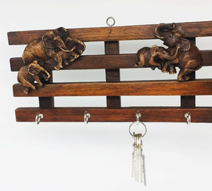 Key Hanger Wall key Teak Wooden elephant Brown Organizer Storage 4 Hooks