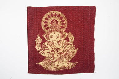 Fabric Red Sacred image Painting Gold Ganesha Lord of Success Picture Wall Art
