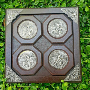 Thai Elephant Coasters Set Drink Craft Tea Coffee Teak Wood Serving Tray Wooden