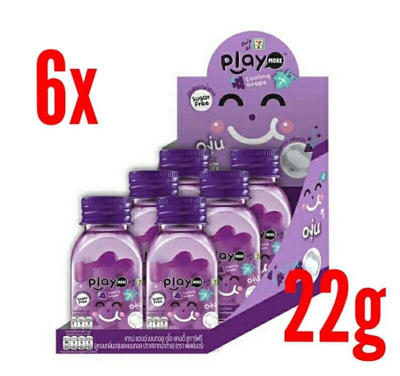 6x Play More Cooling Scent Grape Sugar Free Sweet Candy Kid Mellow Family