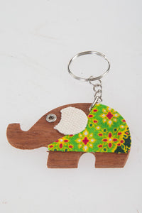 Elephant Handmade fabric keyring DIY Wooden animal charm cute Pet keychain gifts