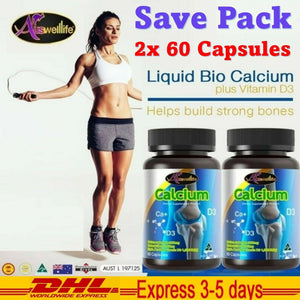 2x 60 Caps AUSWELLLIFE Calcium Plus Liquid 900 mg Vitamin D3 Increase Calcium