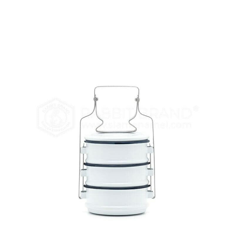 Bento Lunch Box Enamel Pinto Tiffin Food Carrier Container Enamelware White VTG