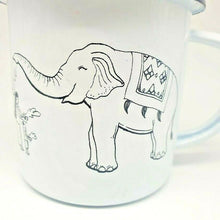 Load image into Gallery viewer, Thai Elephant Enamelware Cup Mug Vintage Coffee White Blue Thai Enamel Camping