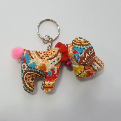 Mini Dog Fabric Mix Keyring Doll White Brown Pattern Hand sewing charm cute