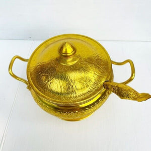 Vintage Collection Thai Serving Bowl Rice Soup Gold Aluminium & Ladle 22 cm