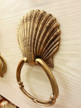 Load image into Gallery viewer, Brass Door Handle Knocker Ring Pull SEA SHELL Figurine Vintage Antique Door Hand