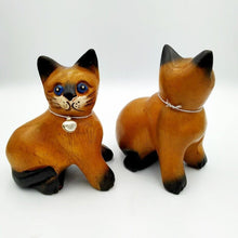 Load image into Gallery viewer, Pair Wooden Cats Hand Carved Statue Figurine Handmade Home Decor Gift So Cute