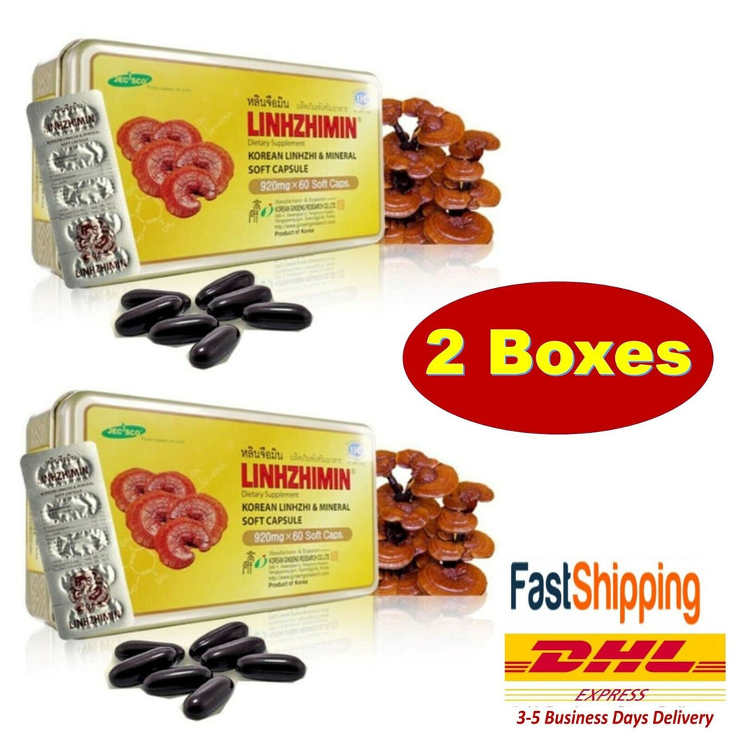 2x LINHZHIMIN Dietary Supplement Korean Red Lingzhi Reishi Mushroom 60 Cap