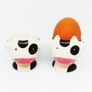 Egg Cup Holders Ceramic Holder Collectible Set Cute Cow Ox Breakfast (Set 2)