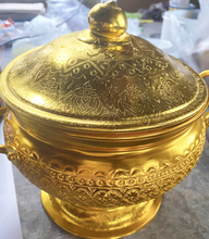 Load image into Gallery viewer, Vintage Collection Thai Serving Bowl Rice Soup Gold Aluminium &amp; Ladle 22 cm