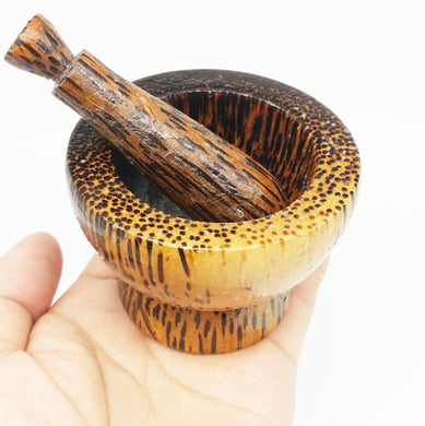Mortar & Pestle Small Set Wood Handle Thai Handcraft Primitive Vintage Mini (3