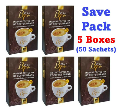 5x B7 Instant Coffee Mix Black 24 In 1 Natural extracts Sugar free 10 Sachets