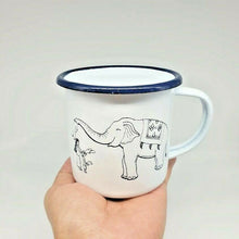 Load image into Gallery viewer, Thai Elephant Enamelware Cup Mug Vintage Coffee White Blue Thai Enamel Camping
